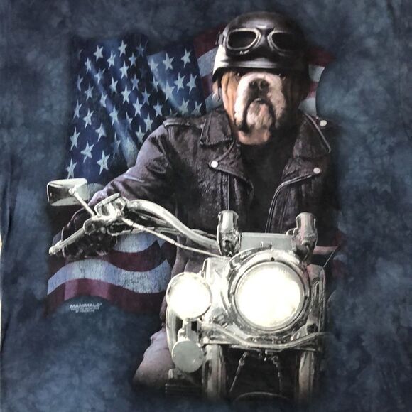 Vintage The Mountain “Patriotic Bulldog on Motorcycle” Tie-Dye Tee | XL - Picture 2 of 5